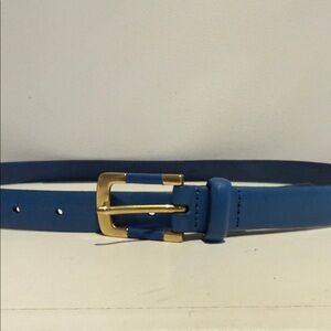 Blue Leather Belt with Gold Buckle